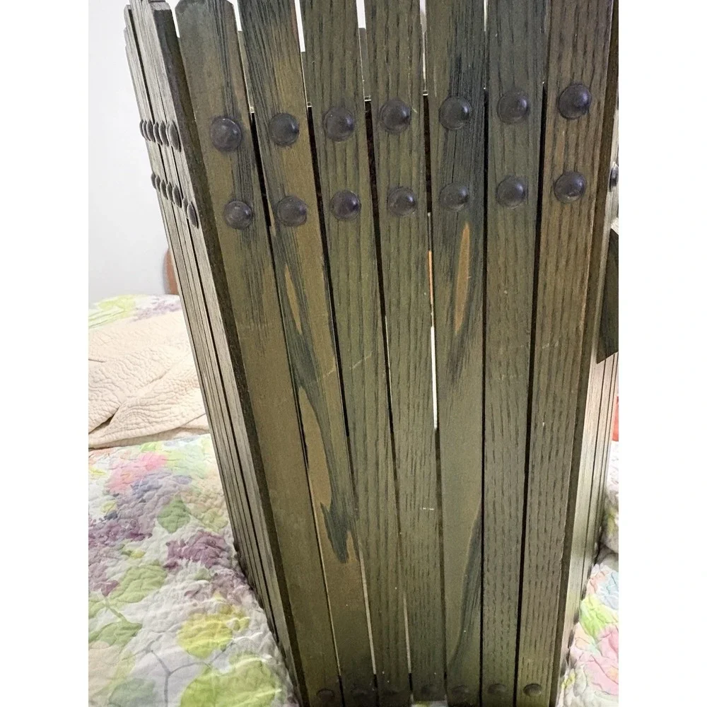 VTG Mission Rustic MCM Stickley-like Slatted Wood Green Waste/ Magazine  Basket